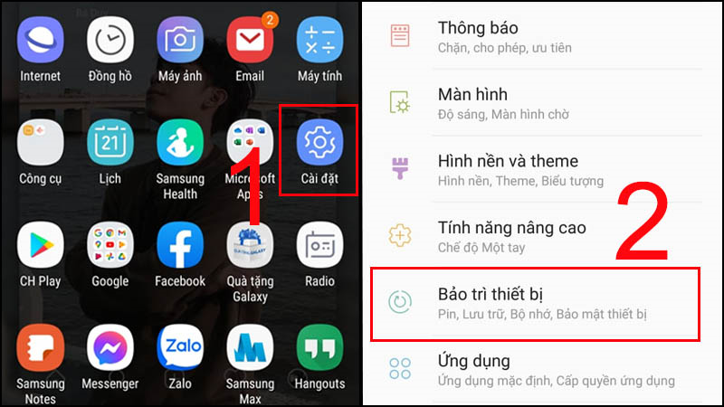 Vào Cài đặt > Chọn Bảo trì thiết bị.